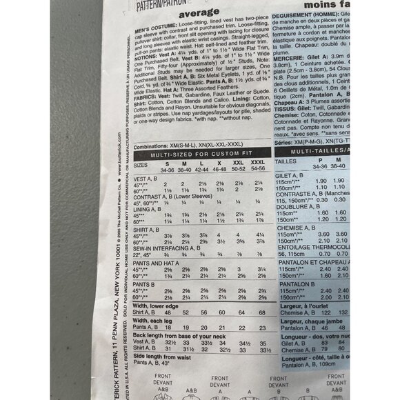 Butterick B4574 Robin Hood Pirate Swashbuckler Costume Pattern XL-XXXL UNCUT - Picture 4 of 6